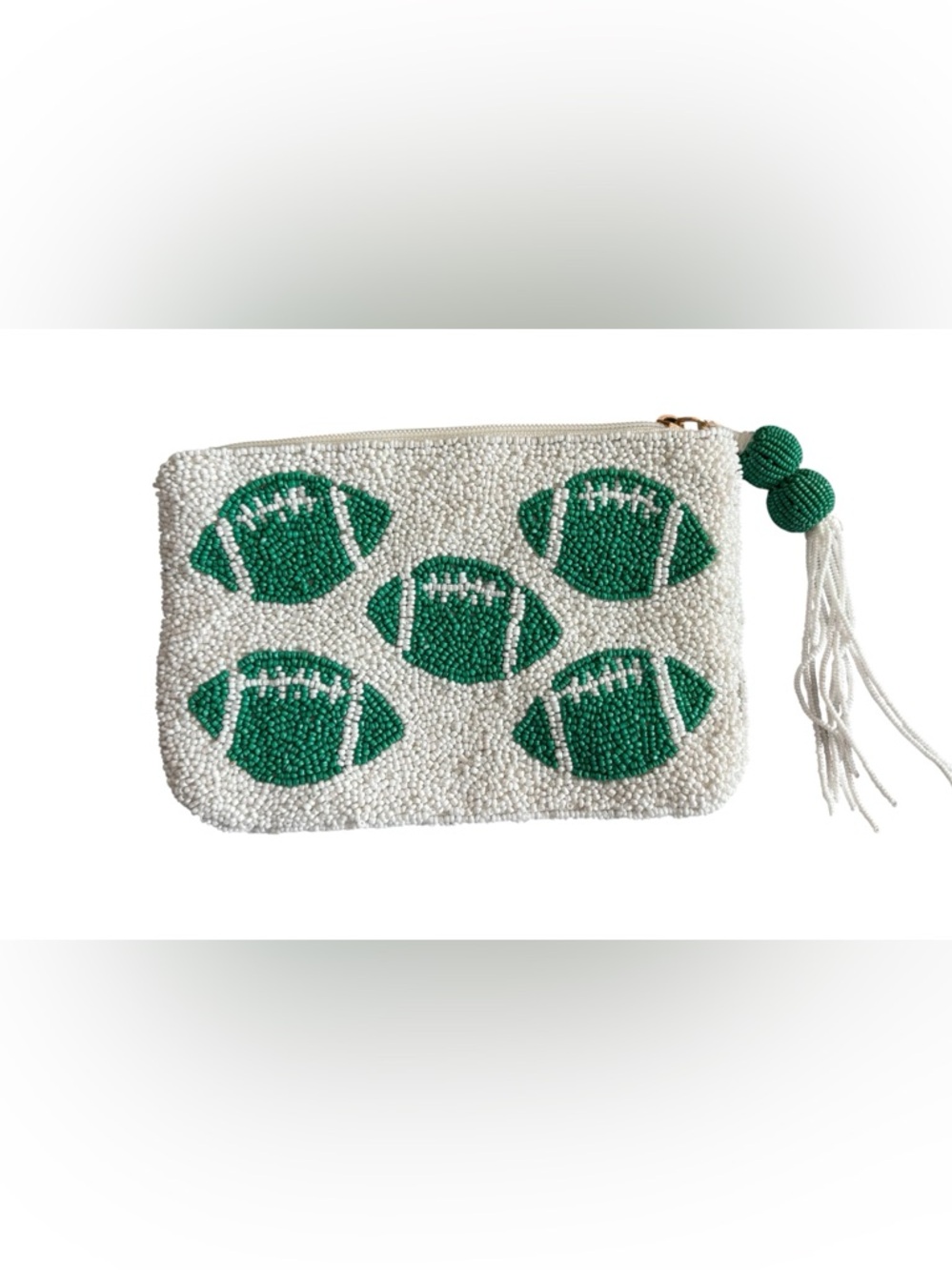 Wandering Moon Beaded Small Football Clutch - Green and White—NWT